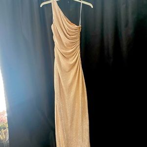 Gold one shoulder Calvin Klein gown